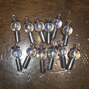 Iridescent Glass Bead Charms with Hematite Cylinders (Set of 11)